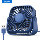 Mini Ventilador Portátil USB TOPK de 4 Polegadas para Camping – Ventilador de Mesa Silencioso com 3 Velocidades e Ajuste de 360° para Casa e Quartos