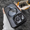 Capa Magnética de Luxo Antichoque para iPhone 16 15 14 13 12 11 17 Pro Max Compatível com MagSafe, com Suporte e Proteção de Lente em Vidro