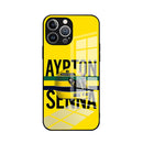 Capa de Celular Personalizada Ayrton Senna F1 para iPhone 16, 16e, 15, 14, 13, 12 Mini, 11 Pro, XS Max, XR, X, SE 2022, 8, 7 Plus – Traseira em Vidro e Bordas de Silicone Flexível