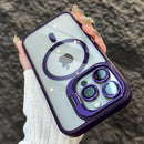 Capa Magnética de Luxo Antichoque para iPhone 16 15 14 13 12 11 17 Pro Max Compatível com MagSafe, com Suporte e Proteção de Lente em Vidro