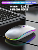 Mouse sem fio recarregável (2,4 GHz e Bluetooth), ergonômico e silencioso, com iluminação e 1600 DPI, para PCs e notebooks.