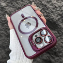 Capa Magnética de Luxo Antichoque para iPhone 16 15 14 13 12 11 17 Pro Max Compatível com MagSafe, com Suporte e Proteção de Lente em Vidro