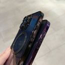 Capa Transparente de Luxo com Bordas Metalizadas e Compatibilidade com Carregamento Sem Fio MagSafe para iPhone (Modelos 11 a 17) – Proteção Antichoque