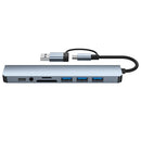 Docking Station Hub USB + Tipo-C "8 em 2" com adaptador de áudio de 3,5 mm e leitor de cartão Micro SD para notebook, tablet e smartphone