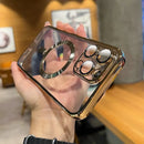 Capa Transparente de Luxo com Bordas Metalizadas e Compatibilidade com Carregamento Sem Fio MagSafe para iPhone (Modelos 11 a 17) – Proteção Antichoque