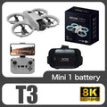 Novo Drone T3 Mini 8K com Câmera Dupla, WiFi FPV, Desvio de Obstáculos, Motores Brushless e Fluxo Óptico – Quadricóptero Profissional / Brinquedo para Iniciantes