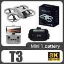 Novo Drone T3 Mini 8K com Câmera Dupla, WiFi FPV, Desvio de Obstáculos, Motores Brushless e Fluxo Óptico – Quadricóptero Profissional / Brinquedo para Iniciantes