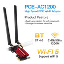 Adaptador de Rede Sem Fio FENVI WiFi 5 PCI-E AC1200 Dual Band 2,4 GHz/5 GHz 802.11ac com Bluetooth 4.0 para Desktop (Windows 7/8/10/11)