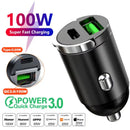 Mini Carregador Veicular 100W/200W QC3.0 PD (12-24V) – Carregamento Rápido USB Tipo-C para Xiaomi, Samsung, Huawei e iPhone