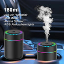 Mini Umidificador de Ar de 180ml USB – Difusor de Aroma Elétrico, Purificador de Óleo Essencial e Aromaterapia com Luzes (Para Carro, Casa e Quarto)