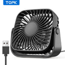 Mini Ventilador Portátil USB TOPK de 4 Polegadas para Camping – Ventilador de Mesa Silencioso com 3 Velocidades e Ajuste de 360° para Casa e Quartos