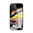 Capa de Celular Personalizada Ayrton Senna F1 para iPhone 16, 16e, 15, 14, 13, 12 Mini, 11 Pro, XS Max, XR, X, SE 2022, 8, 7 Plus – Traseira em Vidro e Bordas de Silicone Flexível