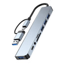 Docking Station Hub USB + Tipo-C "8 em 2" com adaptador de áudio de 3,5 mm e leitor de cartão Micro SD para notebook, tablet e smartphone