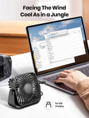 Mini Ventilador Portátil USB TOPK de 4 Polegadas para Camping – Ventilador de Mesa Silencioso com 3 Velocidades e Ajuste de 360° para Casa e Quartos