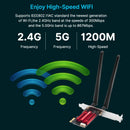 Adaptador de Rede Sem Fio FENVI WiFi 5 PCI-E AC1200 Dual Band 2,4 GHz/5 GHz 802.11ac com Bluetooth 4.0 para Desktop (Windows 7/8/10/11)
