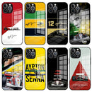 Capa de Celular Personalizada Ayrton Senna F1 para iPhone 16, 16e, 15, 14, 13, 12 Mini, 11 Pro, XS Max, XR, X, SE 2022, 8, 7 Plus – Traseira em Vidro e Bordas de Silicone Flexível