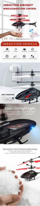 Helicóptero de Controle por Gestos de 2 Canais com Suspensão e Indução – Brinquedo com Luz LED e Carregamento USB para Meninos