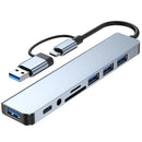 Docking Station Hub USB + Tipo-C "8 em 2" com adaptador de áudio de 3,5 mm e leitor de cartão Micro SD para notebook, tablet e smartphone