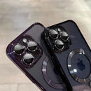 Capa Transparente de Luxo com Bordas Metalizadas e Compatibilidade com Carregamento Sem Fio MagSafe para iPhone (Modelos 11 a 17) – Proteção Antichoque