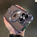 Capa Transparente de Luxo com Bordas Metalizadas e Compatibilidade com Carregamento Sem Fio MagSafe para iPhone (Modelos 11 a 17) – Proteção Antichoque