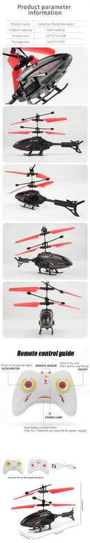 Helicóptero de Controle por Gestos de 2 Canais com Suspensão e Indução – Brinquedo com Luz LED e Carregamento USB para Meninos