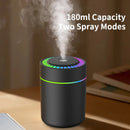 Mini Umidificador de Ar de 180ml USB – Difusor de Aroma Elétrico, Purificador de Óleo Essencial e Aromaterapia com Luzes (Para Carro, Casa e Quarto)