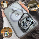 Capa Magnética de Luxo Antichoque para iPhone 16 15 14 13 12 11 17 Pro Max Compatível com MagSafe, com Suporte e Proteção de Lente em Vidro
