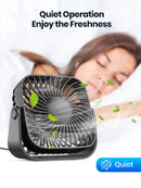 Mini Ventilador Portátil USB TOPK de 4 Polegadas para Camping – Ventilador de Mesa Silencioso com 3 Velocidades e Ajuste de 360° para Casa e Quartos
