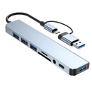 Docking Station Hub USB + Tipo-C "8 em 2" com adaptador de áudio de 3,5 mm e leitor de cartão Micro SD para notebook, tablet e smartphone