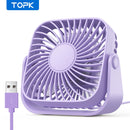 Mini Ventilador Portátil USB TOPK de 4 Polegadas para Camping – Ventilador de Mesa Silencioso com 3 Velocidades e Ajuste de 360° para Casa e Quartos