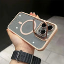 Capa Magnética de Luxo Antichoque para iPhone 16 15 14 13 12 11 17 Pro Max Compatível com MagSafe, com Suporte e Proteção de Lente em Vidro