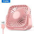 Mini Ventilador Portátil USB TOPK de 4 Polegadas para Camping – Ventilador de Mesa Silencioso com 3 Velocidades e Ajuste de 360° para Casa e Quartos
