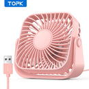 Mini Ventilador Portátil USB TOPK de 4 Polegadas para Camping – Ventilador de Mesa Silencioso com 3 Velocidades e Ajuste de 360° para Casa e Quartos