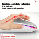 Mouse sem fio recarregável (2,4 GHz e Bluetooth), ergonômico e silencioso, com iluminação e 1600 DPI, para PCs e notebooks.