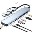 Docking Station Hub USB + Tipo-C "8 em 2" com adaptador de áudio de 3,5 mm e leitor de cartão Micro SD para notebook, tablet e smartphone