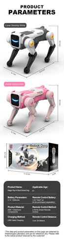 Cachorro-robô inteligente com IA e controle remoto: comandos de voz, programável, canta, dança, realiza acrobacias e possui design biônico.